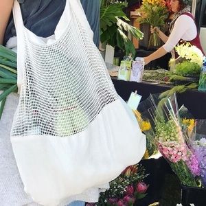 Canvas tote cotton shopping grocery shoulder bag Multiuse womens cream beige